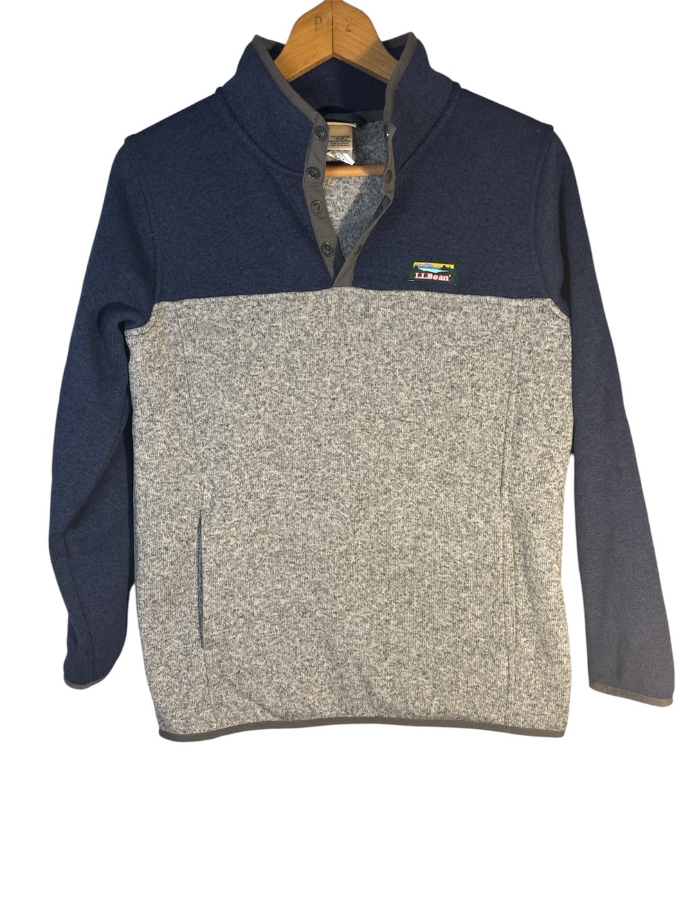 L.L. Bean Kids Colorblock Sweater Fleece Pullover Navy Gray Size 18 Granola